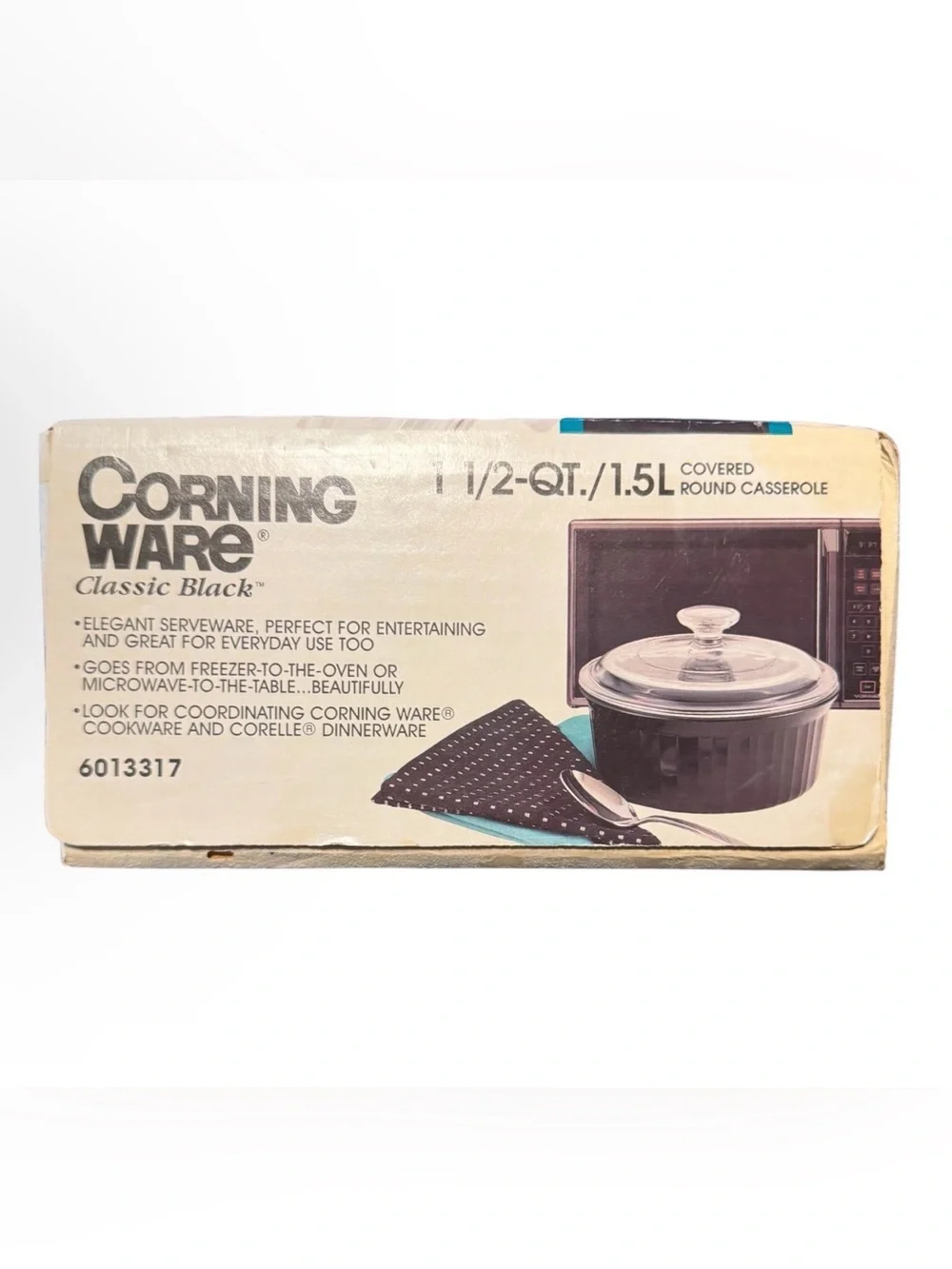 Vintage Corning Ware Classic Black 1 1/2 Qt / 1.5L Covered Round Casserole Dish